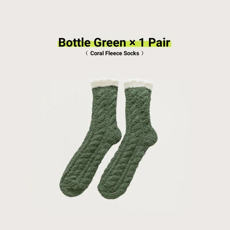 Women Cute Cat Paw Coral Fleece Socks Winter Thermal Thick Warm Fluffy Mid Calf Socks Non Slip Home Floor Sleep House Cozy Gift
