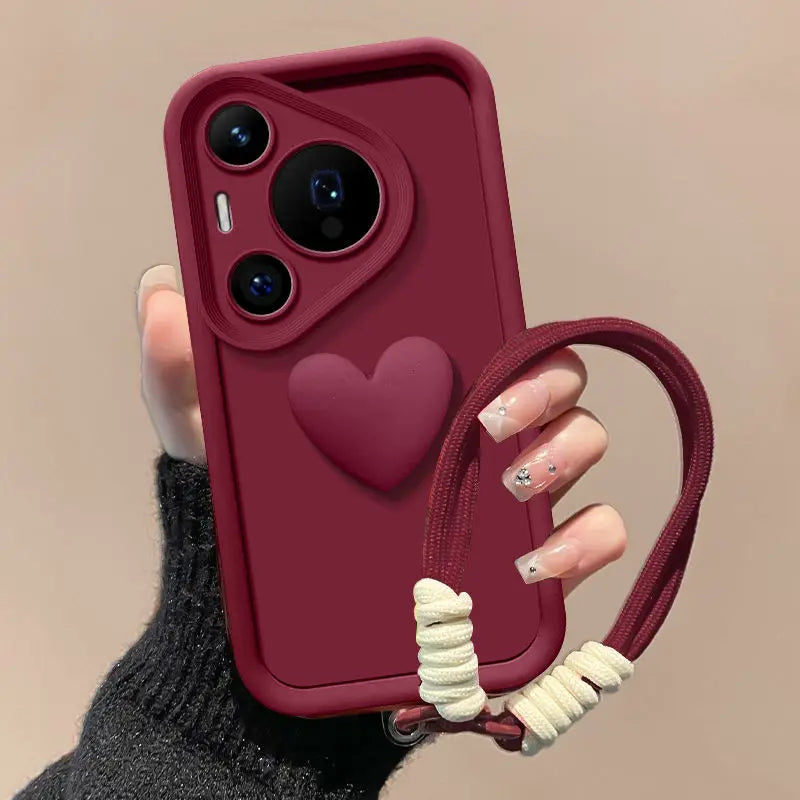 Coque Huawei Pura 80/Pro/Ultra avec Cœur 3D et Sangle