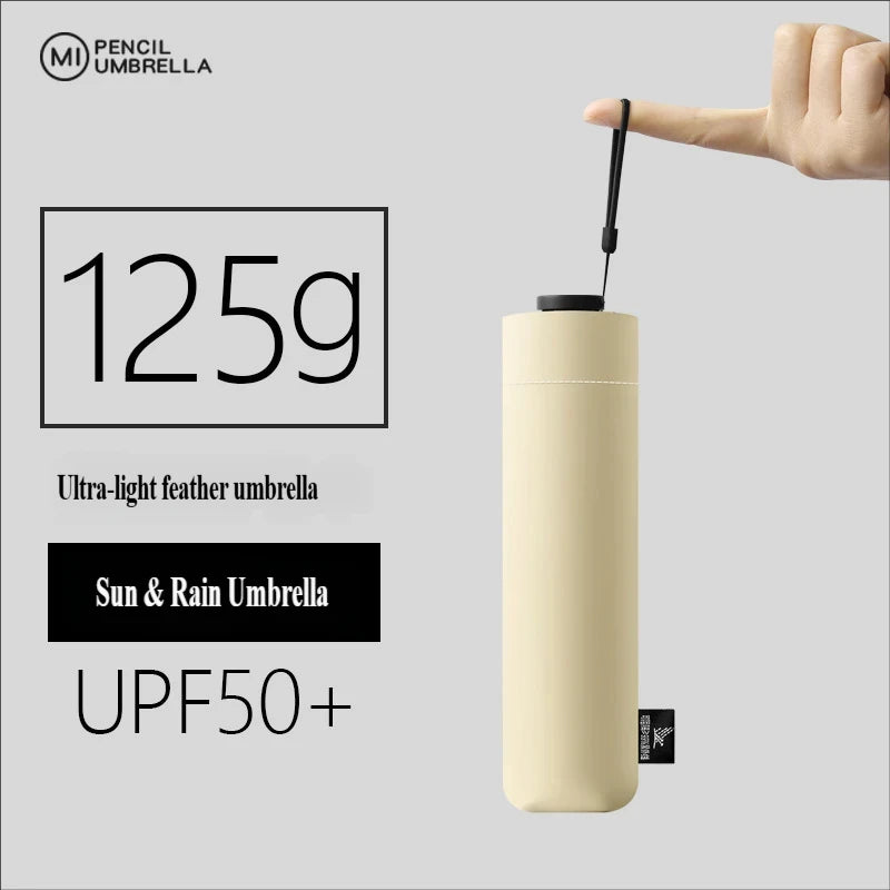 125g  Ultra-Light Fiber Sun Umbrella, 5-Rib 3-Fold Pencil Umbrella, UV Protection Dual-Use Sun & Rain Portable Umbrella