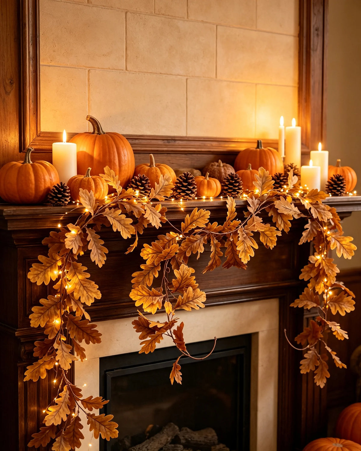 Artificial Oak Leaf Fall Garland,Hanging Vine Garland for Fireplace Mantel, Dining Table Decor, Farmhouse Indoor Outdoor Decor