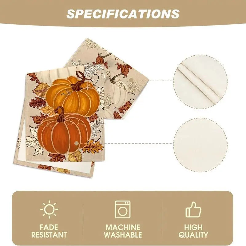VIKAMA Fall Table Runner Pumpkin Maple Leaf Autumn Print Linen Dresser Scarf For Dining Room Kitchen Thanksgiving Home Decor
