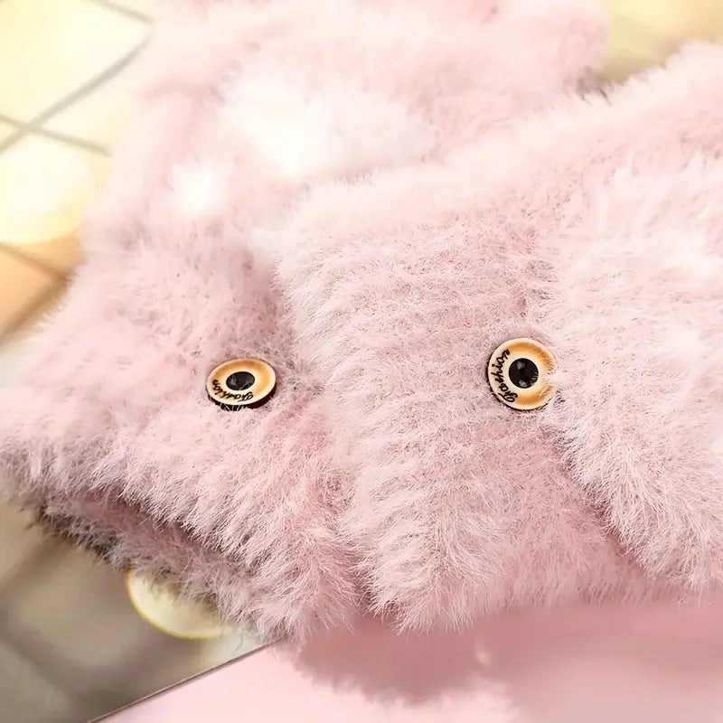 Cute Cat Paw Fingerless Gloves Flip Top Design Soft Furry Lining Warm Knitted Mittens for Winter Outdoor Use Cozy Gift for Girl﻿