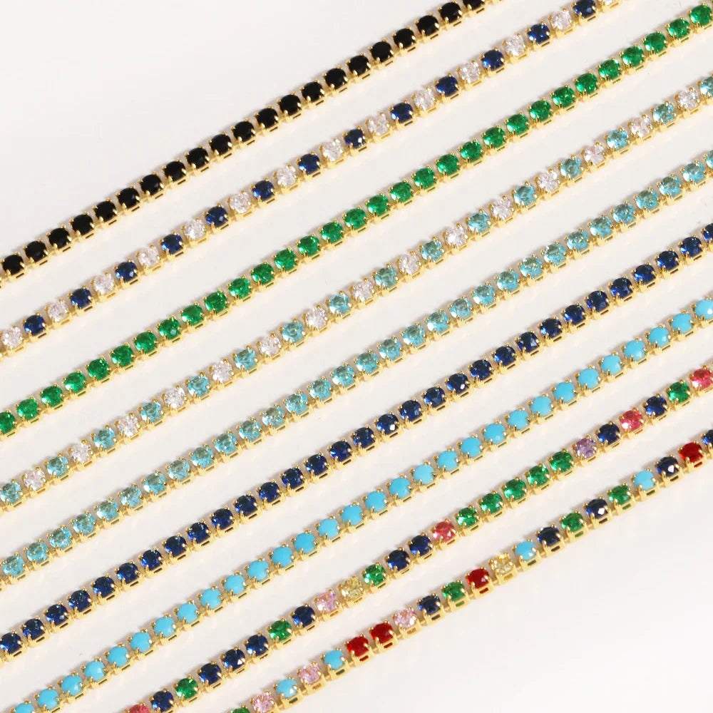Collier tennis zircones colorées doré