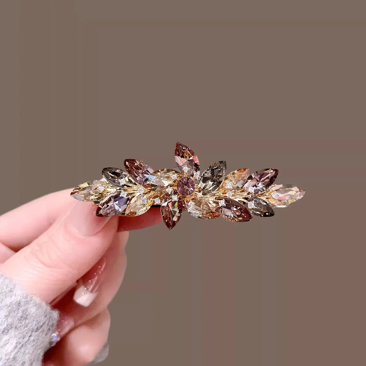 Korean Style Elegant Crystal Leaf Hair Clip, Shiny Rhinestone Barrette Fashion Hairpin for Women, Daily & Party Hair Accessories
