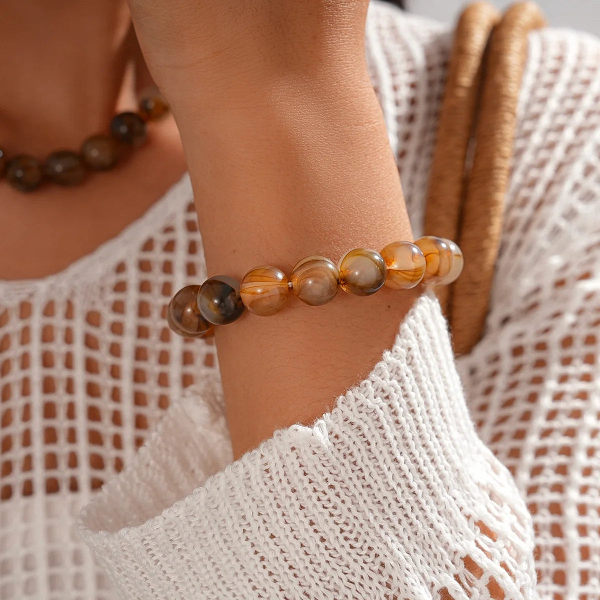 Bracelet élastique perles couleurs d'automne