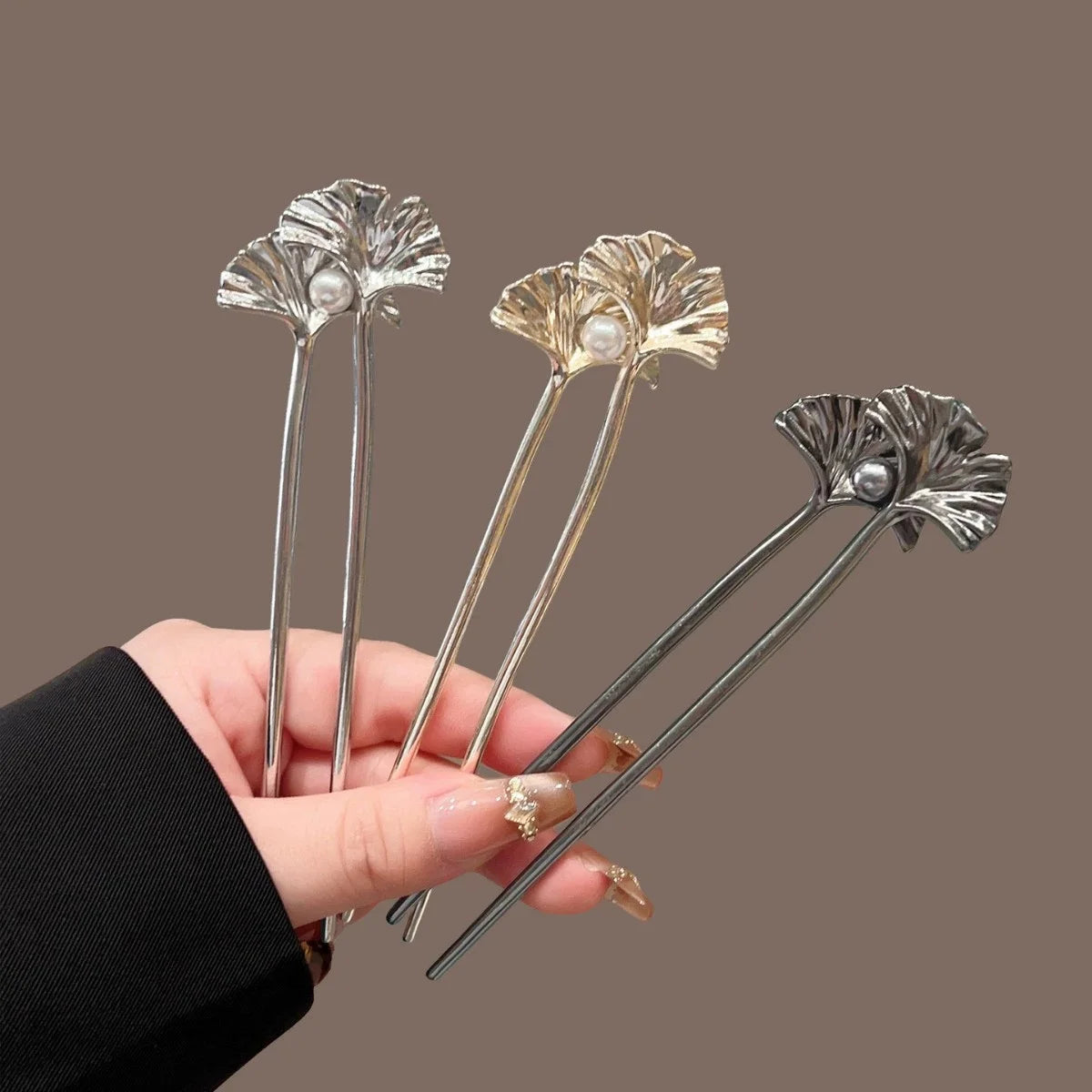 Pearl U-Shaped Hair Fork Fashion Metal Hairpin Geometric Headwear Ginkgo Leaves Hair Sticks Bun Women Girls  Hair Accessories