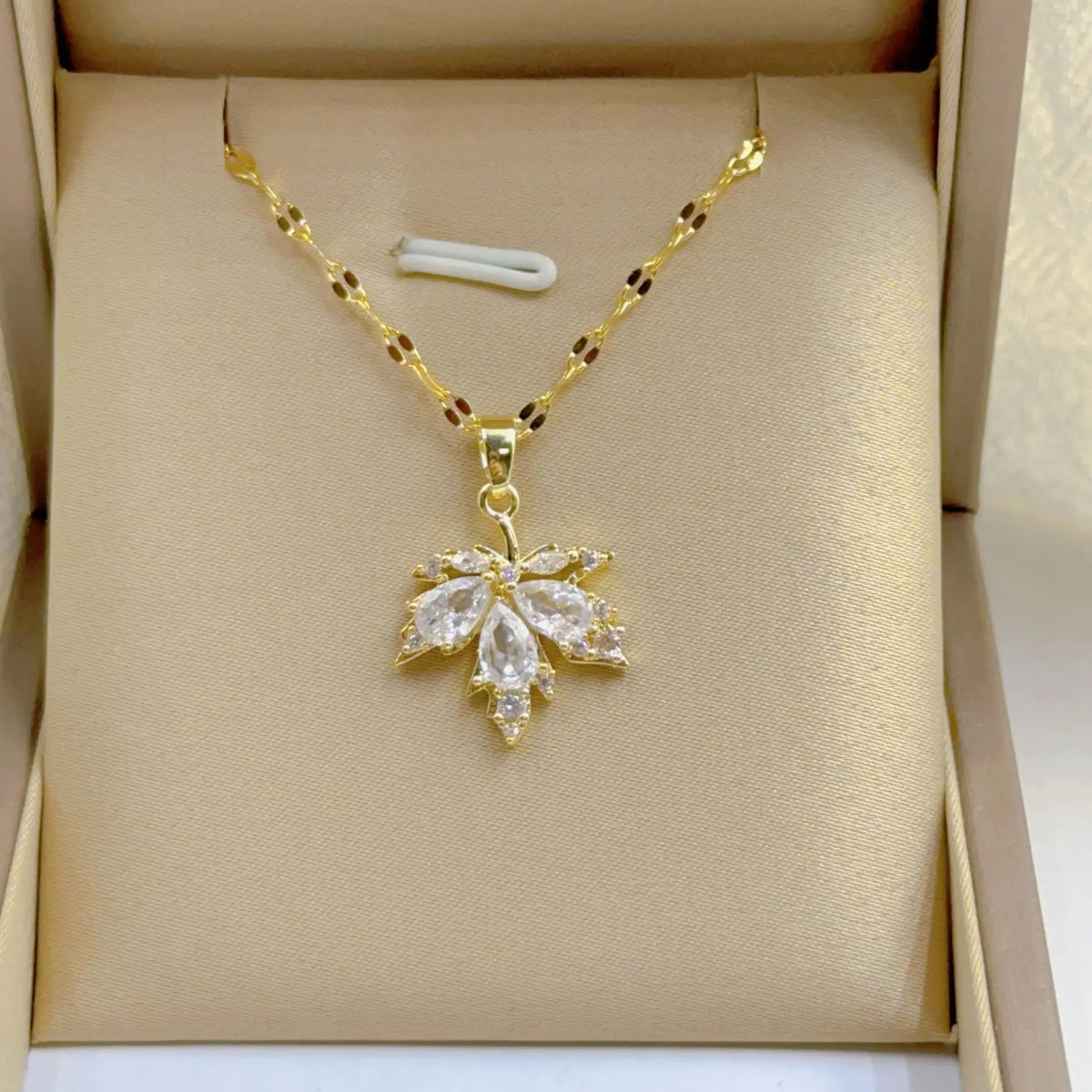Women's Titanium Steel Double Layer Maple Leaf Necklace Leaves Crystal Pendant Clavicle Chain Fashion Luxury Elegant Accessory