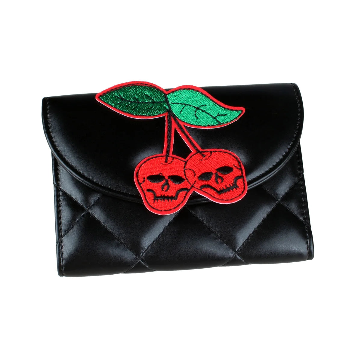Portefeuille matelassé crânes et cerises – Halloween pour femme