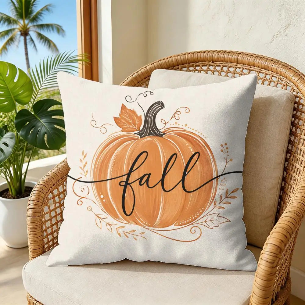 Hello Pumpkin Autumn Cushion Cover Double-Sided Plush Sofa Cushion Covers Organic Breathable Invisible Zipper