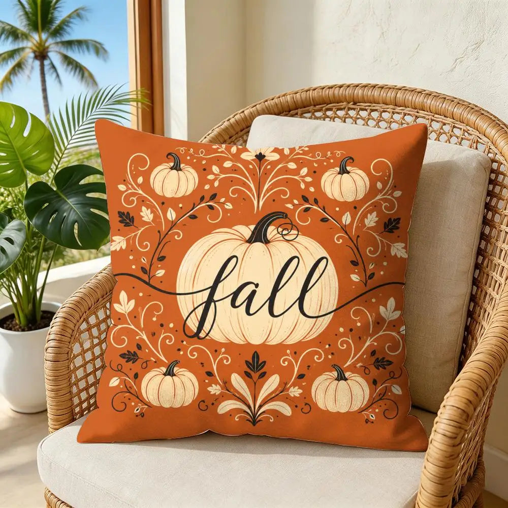 Hello Pumpkin Autumn Cushion Cover Double-Sided Plush Sofa Cushion Covers Organic Breathable Invisible Zipper