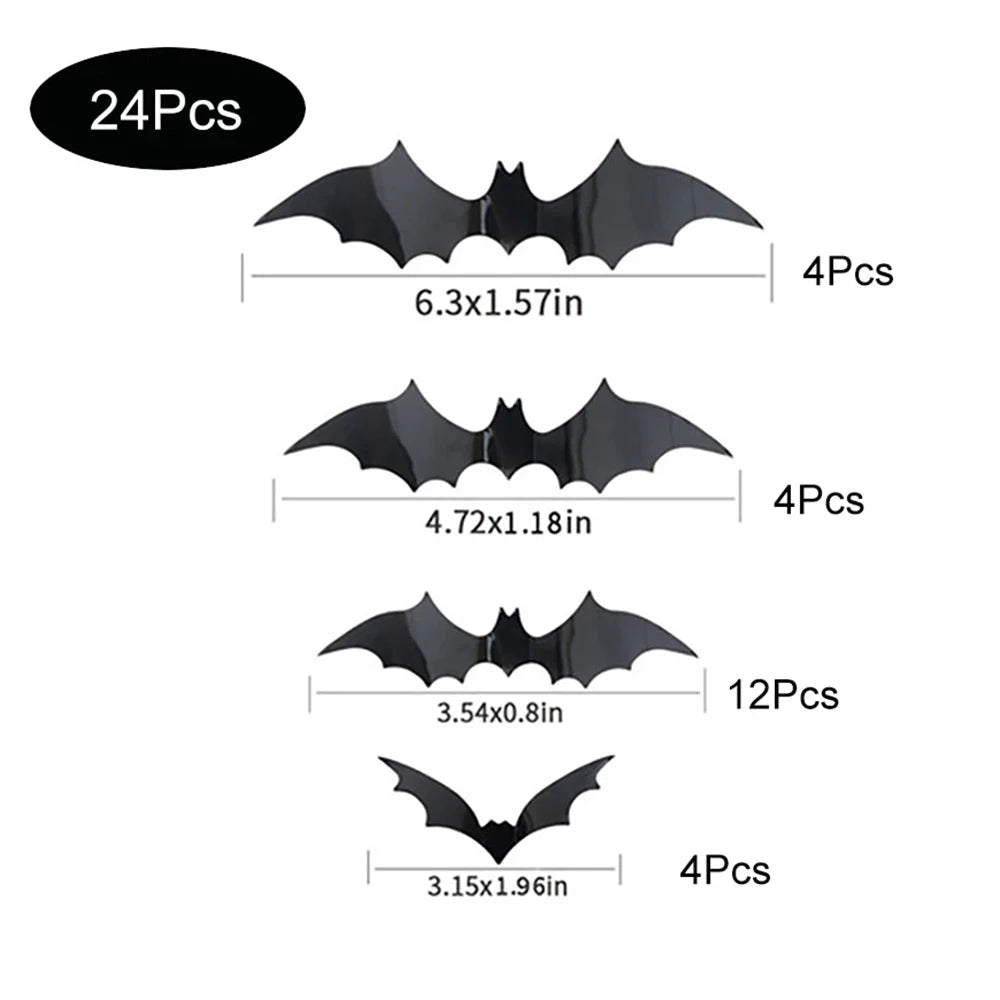 Lot de 24 chauve-souris 3D murales – Adhésif repositionnable