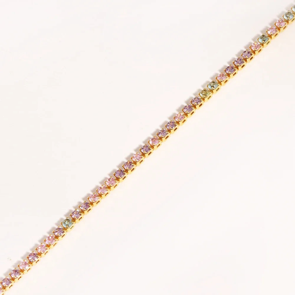 Collier tennis zircones colorées doré