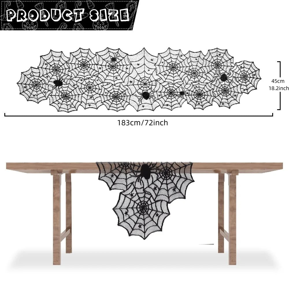 Chemin de table Halloween – Toile d'araignée en dentelle noire