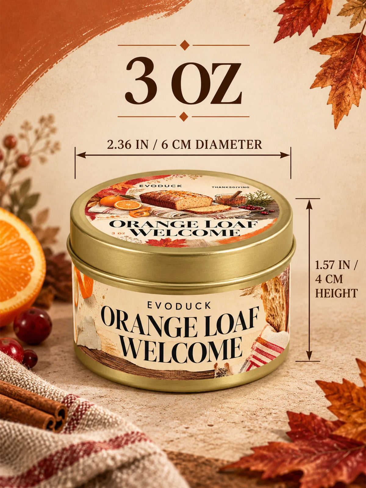 Thanksgiving Scented Candles Gift Set 3oz Gold Tins, Choose 1, 2 or 4 Pcs, 4 Fall Scents, Gift Box & Card, Hostess Gift