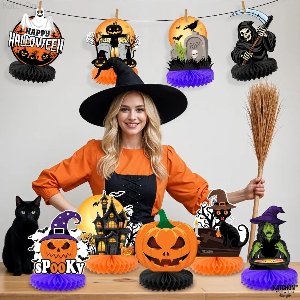 Décorations Halloween nid d'abeille 3D – Citrouille, fantôme et sorcière