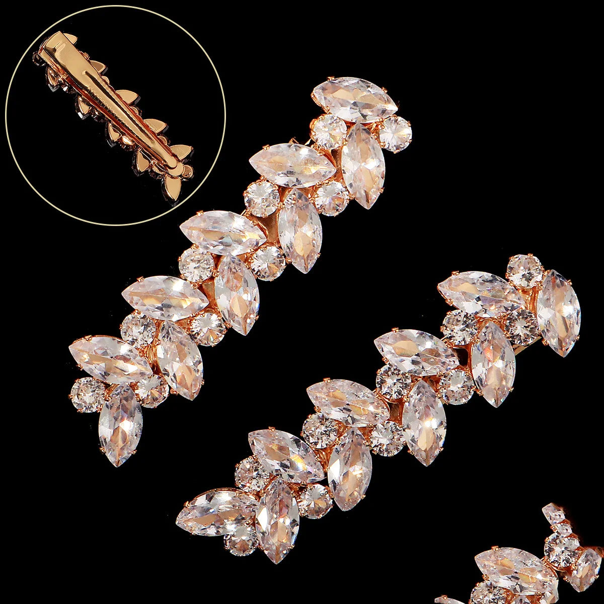 Fashion Barrette Cubic Zirconia Leaf Hair Clips for Women Accessories Bridal Wedding Hair Jewelry Party Bride Headpiece