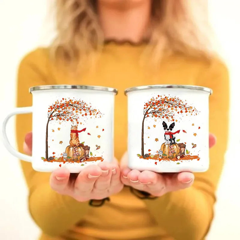 Mugs émail citrouille et animaux