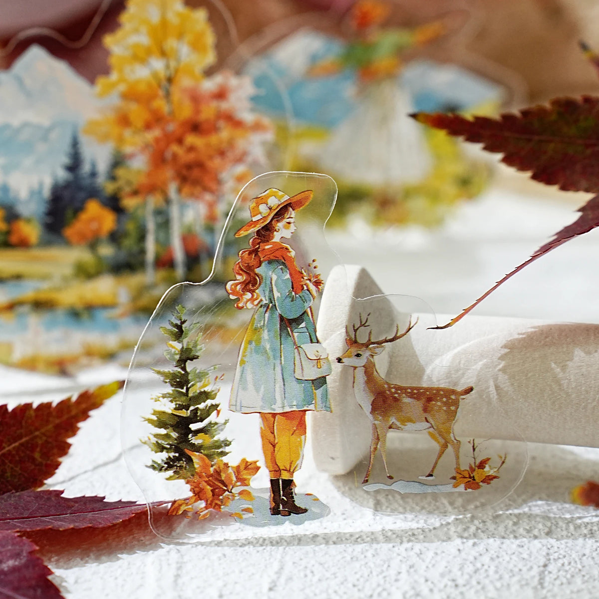 Etori Life Falling Leaves and Autumn 15Pcs Golden Autumn Scenery with Lake and Stream Pattern Pet Stickers for Laptops, Phone Stickers, Photo Albums, Suitcases, Room Decoration, Scrapbooking Supplies, DIY Crafts, Student Gift