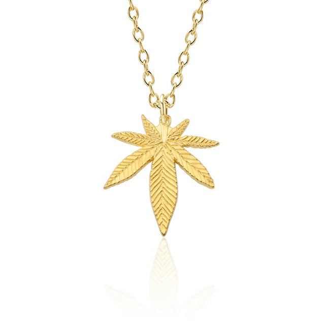 Trendy Maple Leaf Necklace Hemp Leaf Pendant Charm Chain Necklace For Women Men Gifts Jewelry Accessories Long 50cm