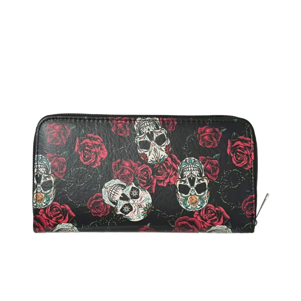 Portefeuille couple de crânes et roses – Halloween rétro pour femme