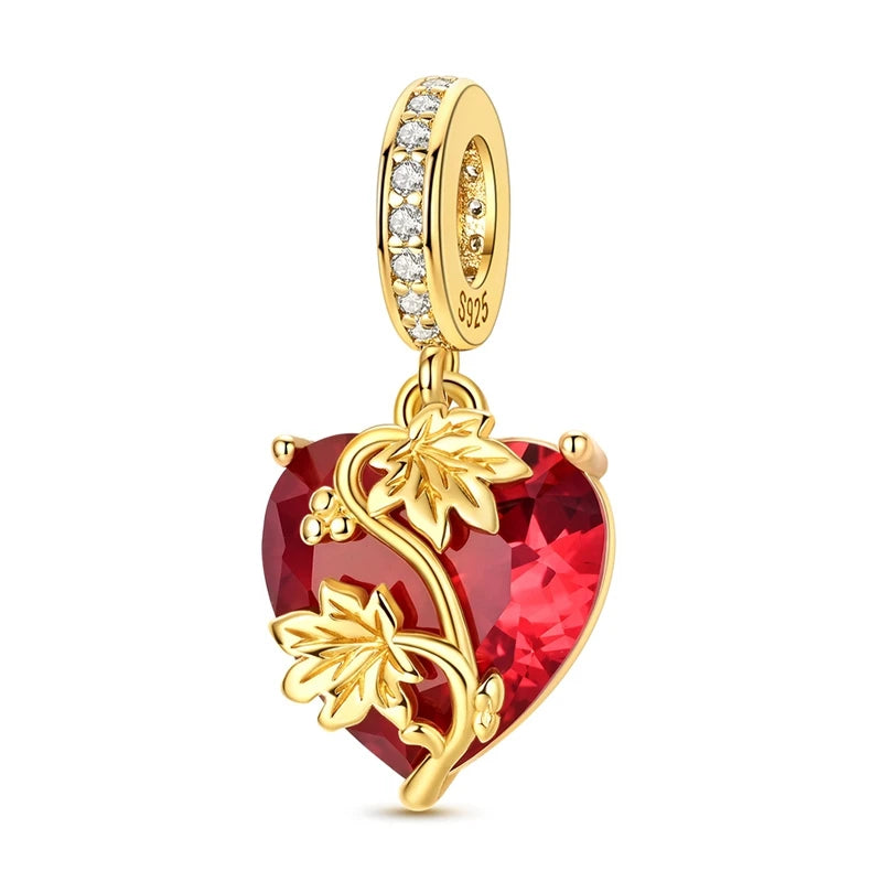 Autumn Original 925 Sterling Silver Golden Mushroom Bead Maple Leaf Acorn Hedgehog Pendant Fit Original Bracelet For Women Gift