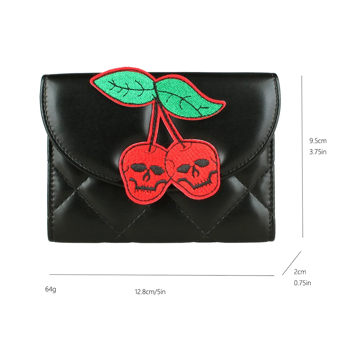 Portefeuille matelassé crânes et cerises – Halloween pour femme