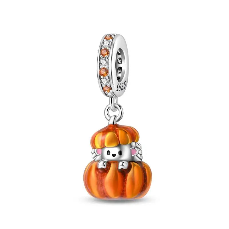925 Sterling Silver Shiny Zircon Autumn Squirrel Maple Leaf Beads Suitable Fit Pan Original Bracelet DIY Anniversary