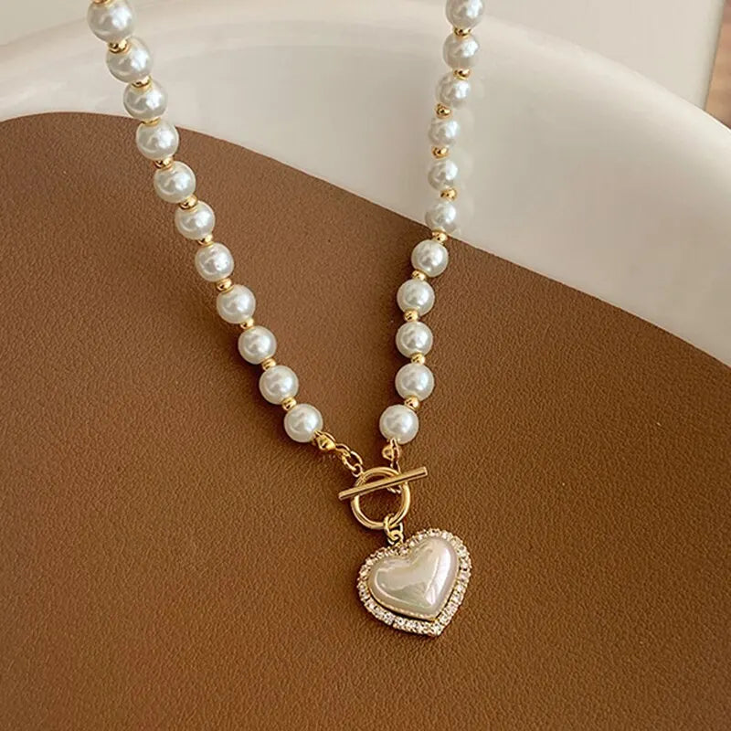 Collier perles pendentif cœur