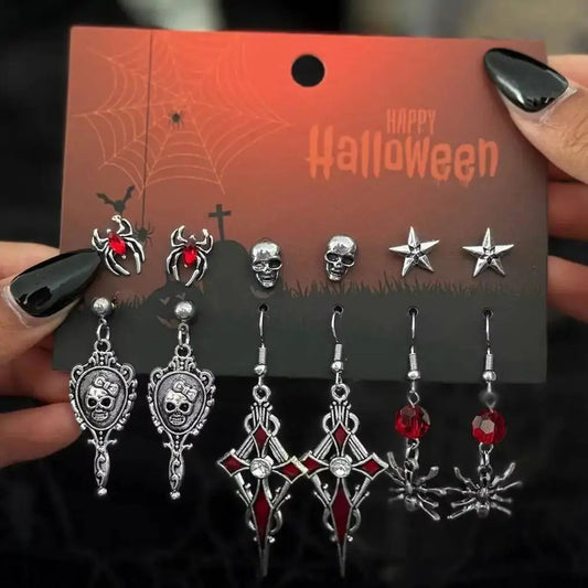 Set de 6 paires de boucles d'oreilles Halloween – Style gothique