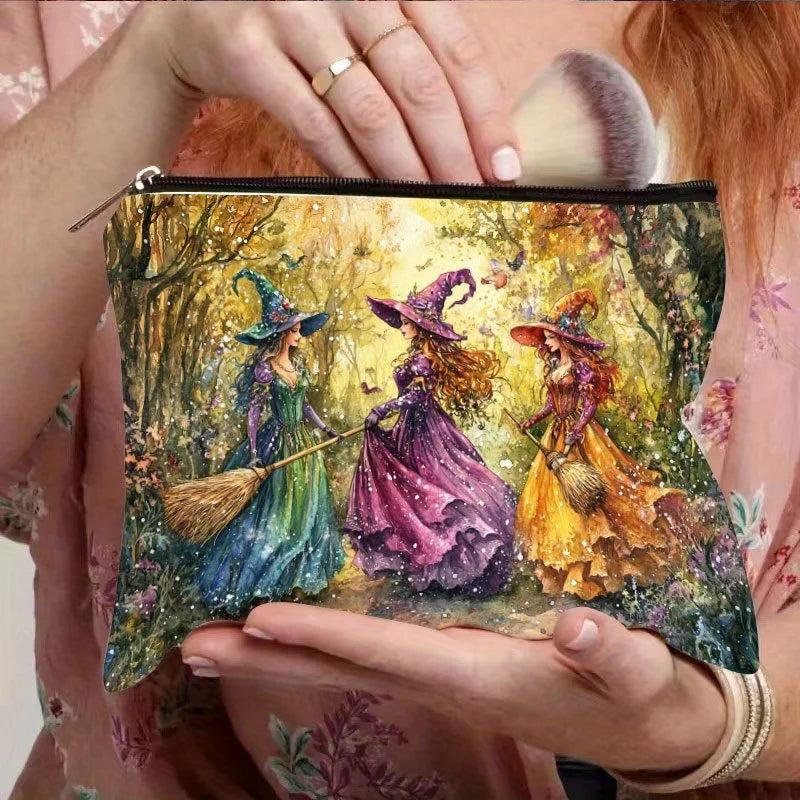 Trousse de maquillage au design de forêt d'automne et sorcière rétro