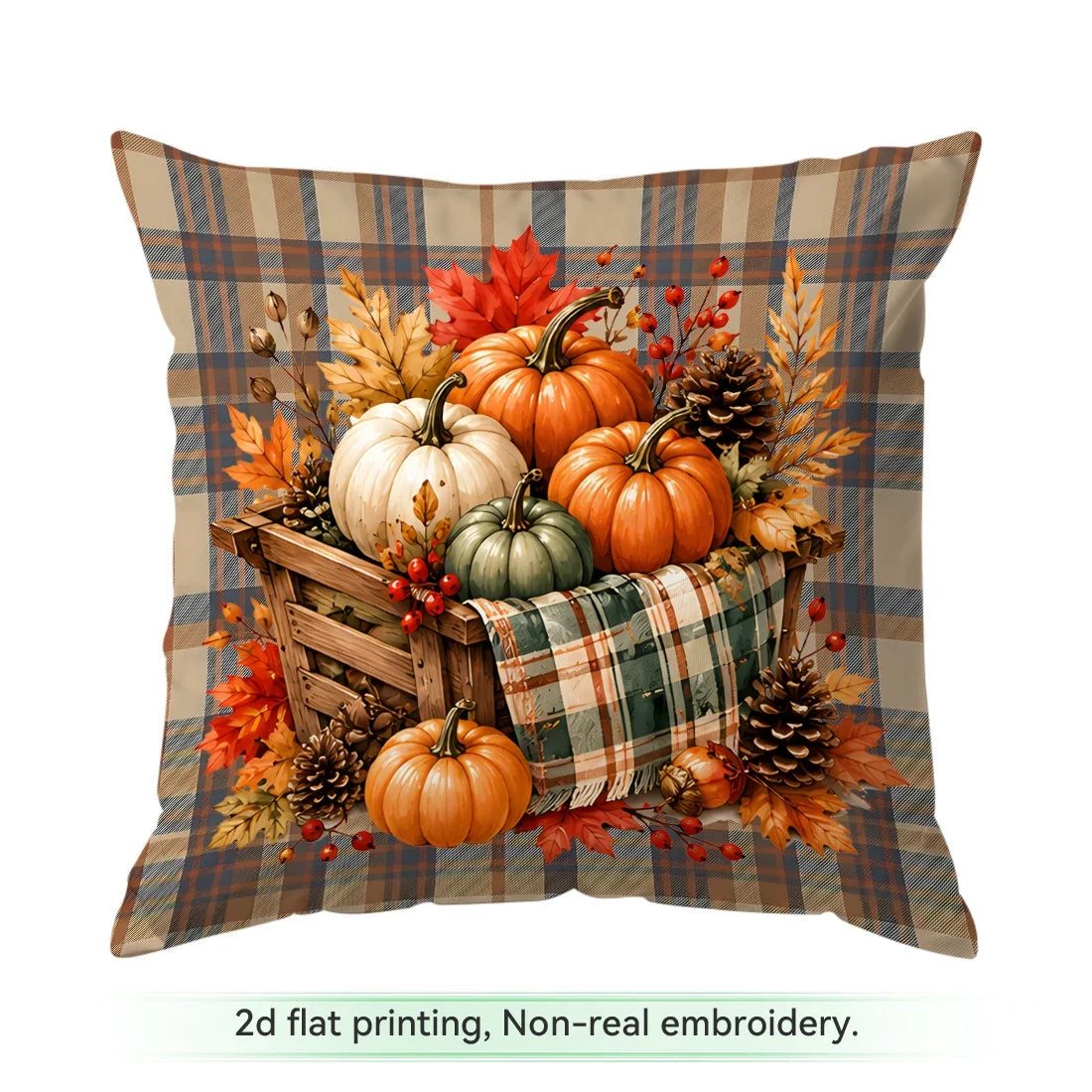 Retro Plaid Autumn Harvest Pumpkin Cushions Pillowcase Polyester Cushion Cover Throw Pillow Pillowcover Home Car Sofa Decor