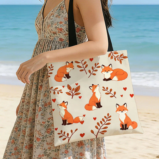 Sac fourre-tout renard et feuilles d'automne