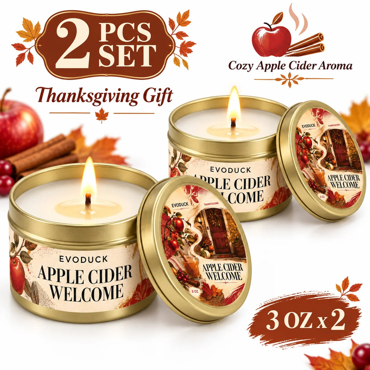 1pc Pumpkin Chai Oak Fall Candle 3oz Gold Tin, Spiced Pumpkin Scent, Gift Box & Card, Thanksgiving Table Decor Gift