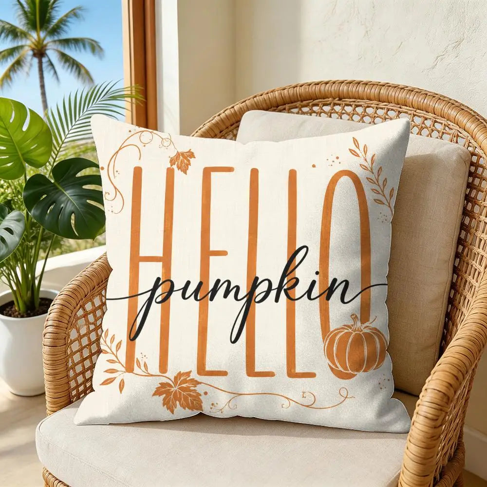 Hello Pumpkin Autumn Cushion Cover Double-Sided Plush Sofa Cushion Covers Organic Breathable Invisible Zipper