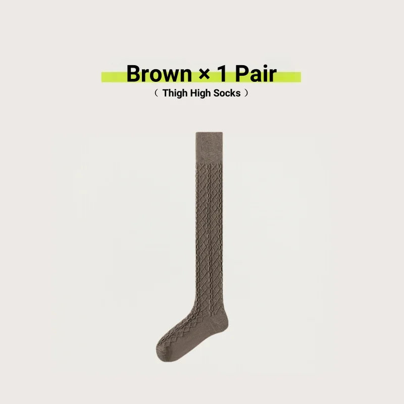1/3/5 Pairs Women Winter Thermal Thigh High Socks Wool Blend Over Knee Warm Knitted Socks Fashion Slimming Knee High Boot Socks