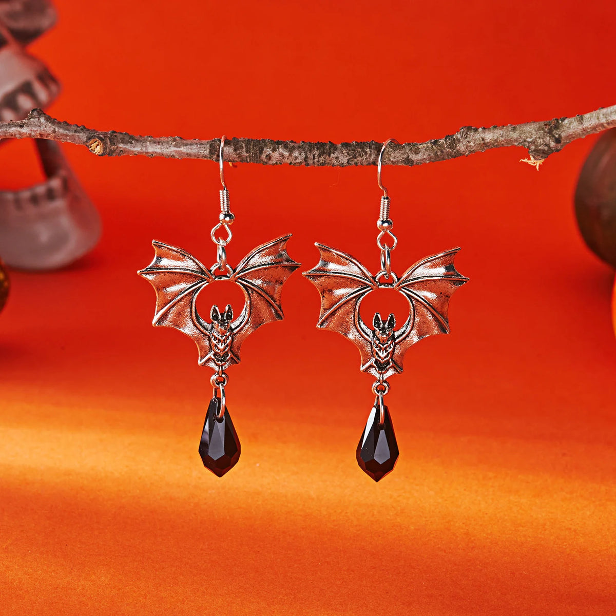 Boucles d'oreilles chauve-souris cristal rouge – Halloween