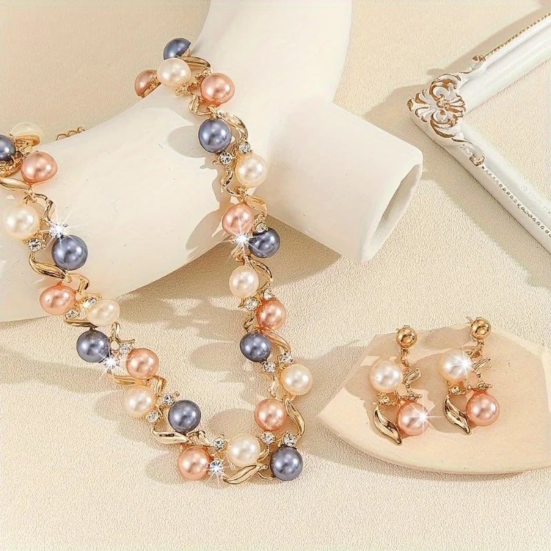 Collier perles et strass doré