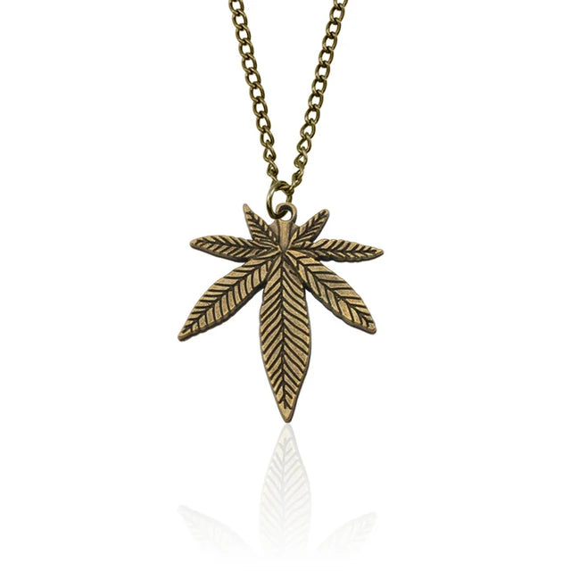 Trendy Maple Leaf Necklace Hemp Leaf Pendant Charm Chain Necklace For Women Men Gifts Jewelry Accessories Long 50cm