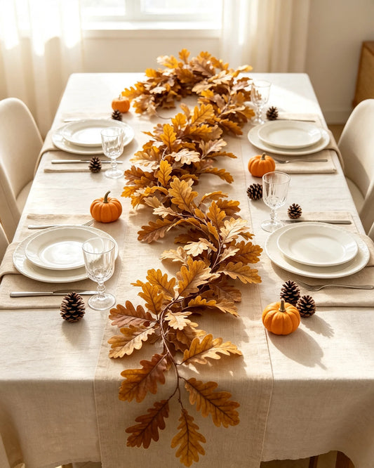 Guirlande de feuilles de chêne artificielles d'automne