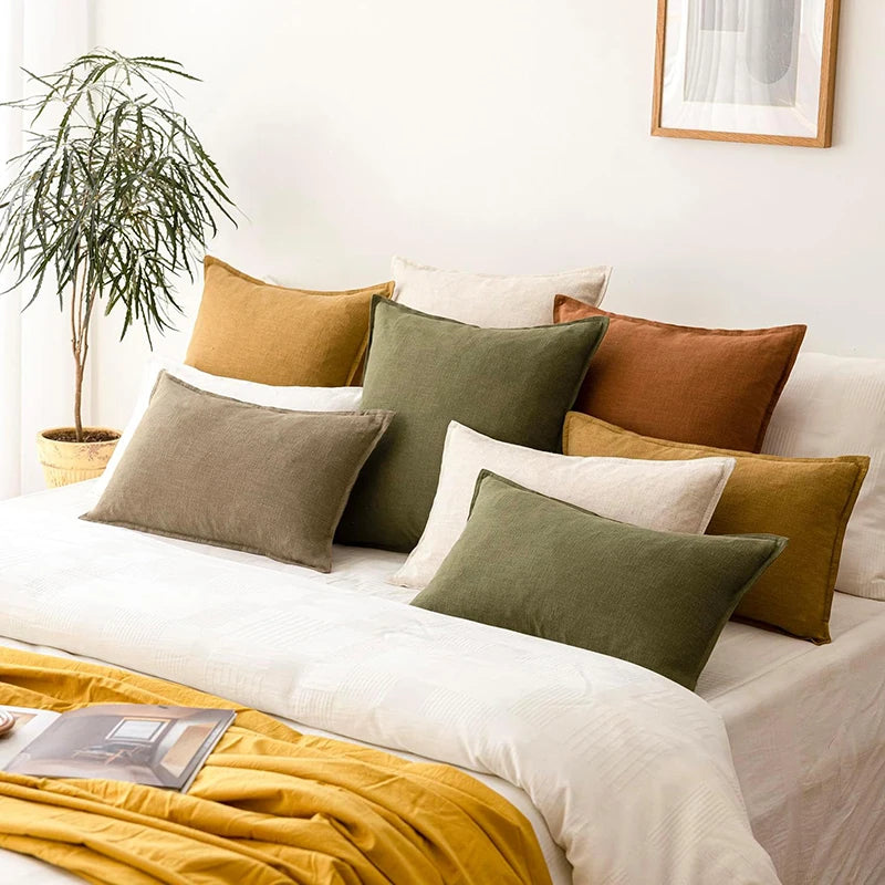 Decorative Ramie Cushion Cover Throw Pillowcase Boho Farmhouse Pillow Covers for Chair Couch Sofa Bedroom Living Room Home Decor