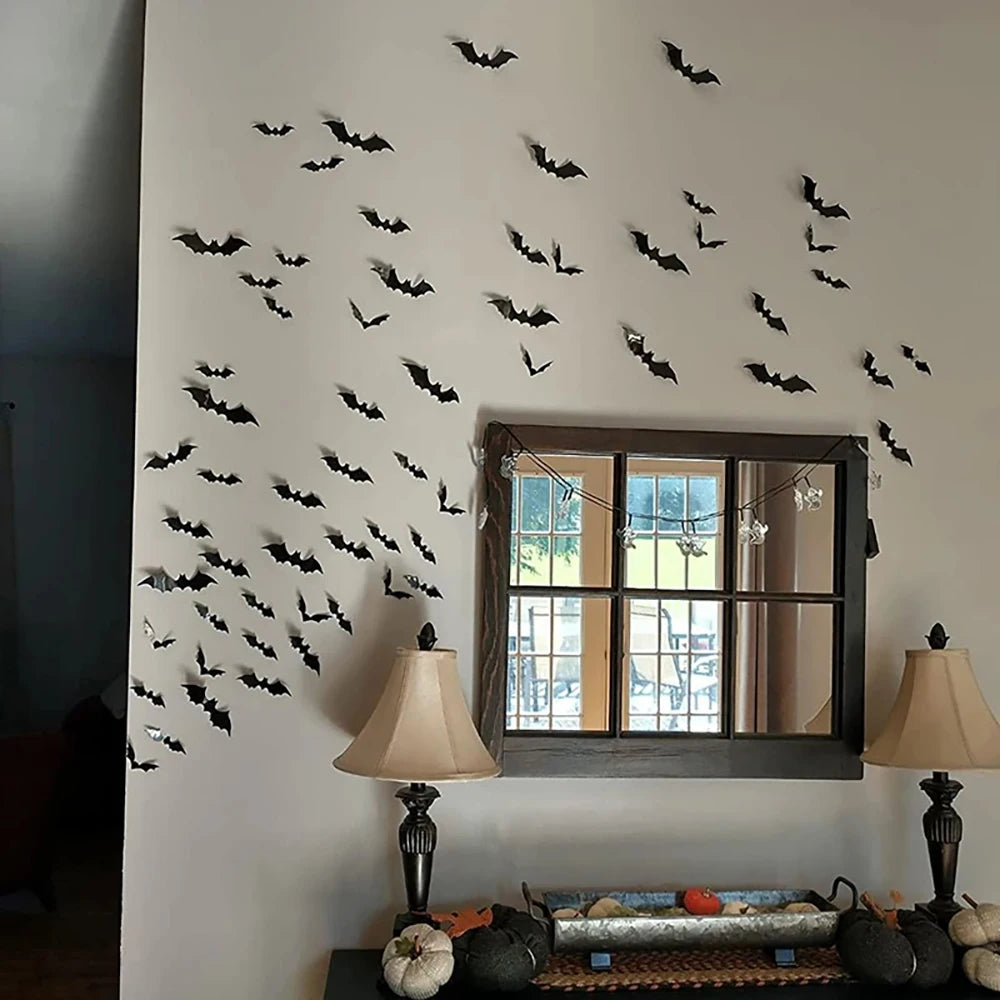 Lot de 24 chauve-souris 3D murales – Adhésif repositionnable