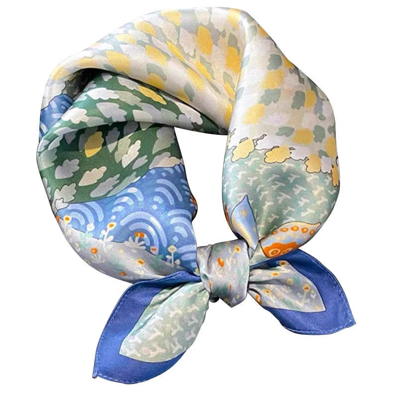 100% Mulberry Silk Square Scarf 53x53cm Butterfly Tree Print Satin Bandana Women's Fashion Accessory for Daily Wear
