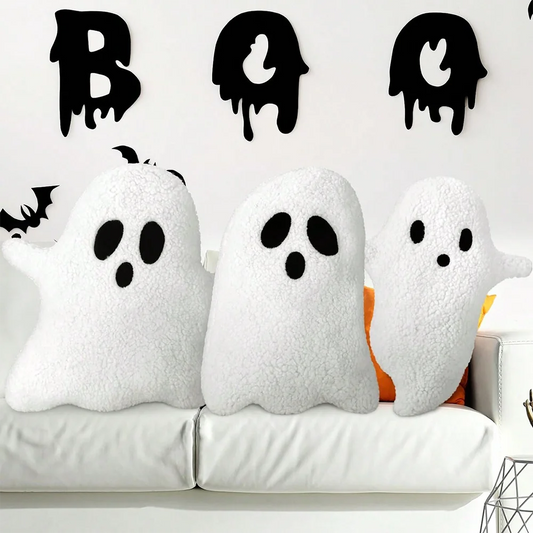 Coussin peluche fantôme Halloween – Doux et câlin