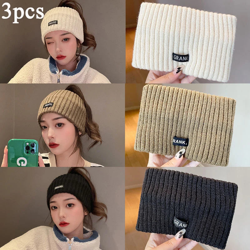 1/3pcs Winter Warm Wide Headband for Women High Quality Cotton Woolen Warm Forehead Knitting Elastic Hair Band Hair Accessories