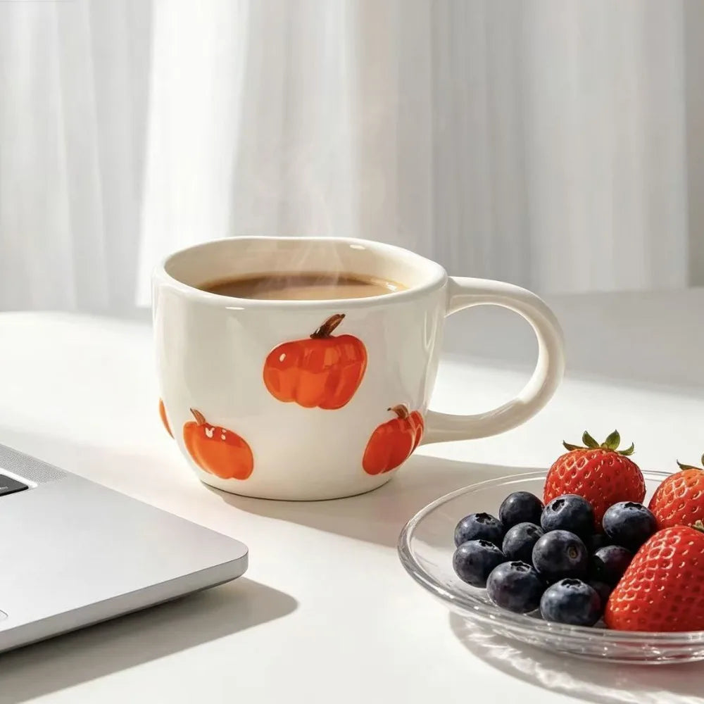 Creative Pumpkin Ceramic Cups Cute Fall Coffee Mugs Halloween Tea Cups Pumpkin Kitchen Decor Hot Chocolate Drinkware