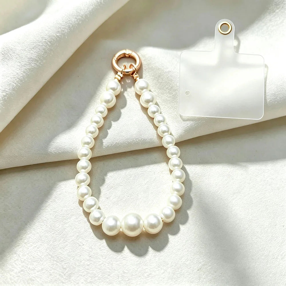 Chaîne de téléphone perles blanches – Bandoulière