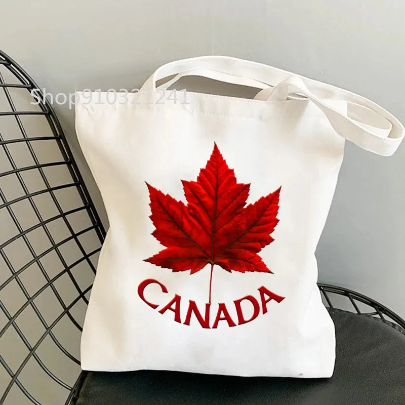Maple leaves Handbags Cartoon Love Canada Shoulder Bags Shopping Bags Eco Daily Use Handbag Large Capacity Tote Bag
