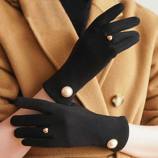 Gants d'hiver élégants tactiles avec perles