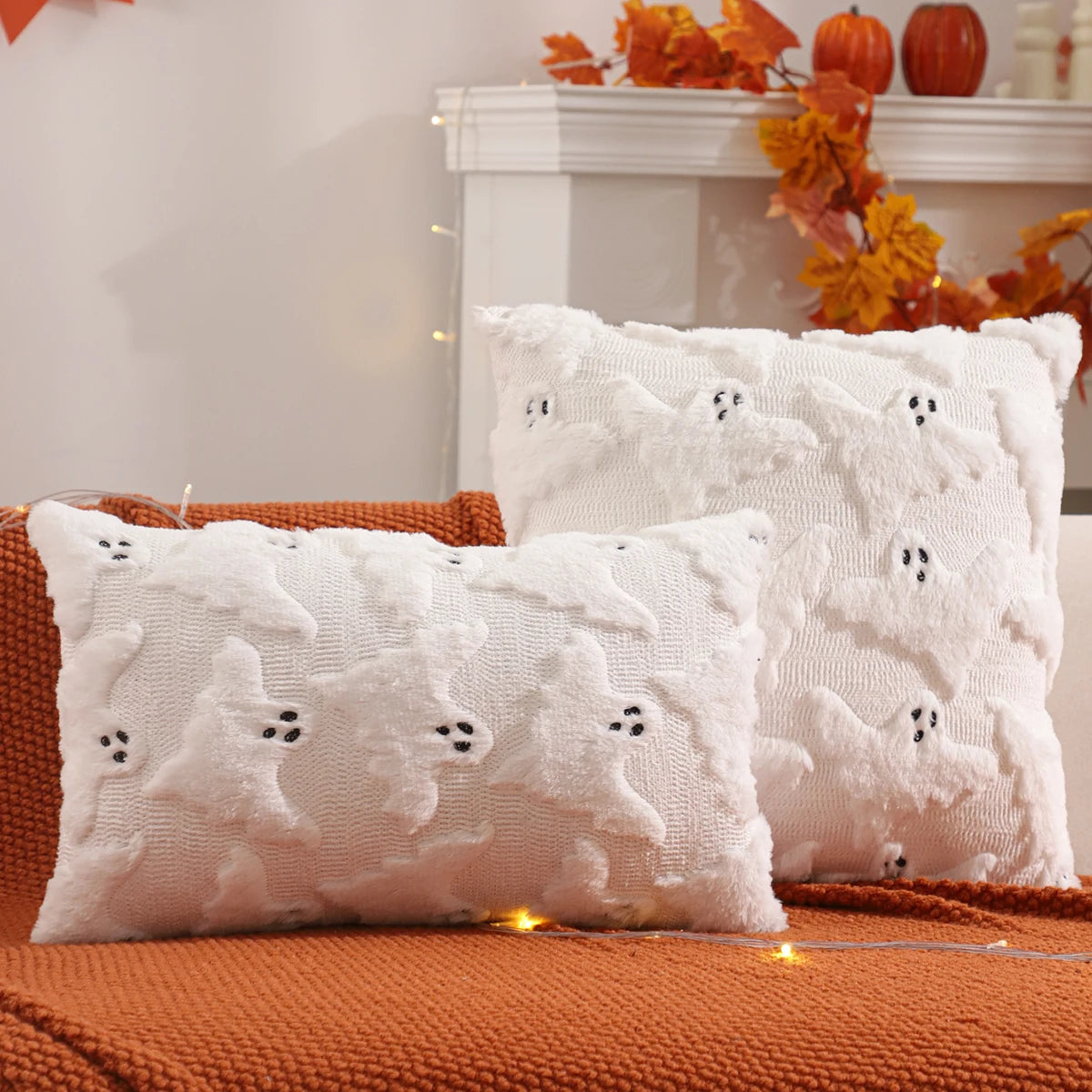1 PC Halloween Decoration Throw Pillow Cover Pumpkin Ghost Quilting Plush Autumn Thanksgiving Harvest Home Living Room