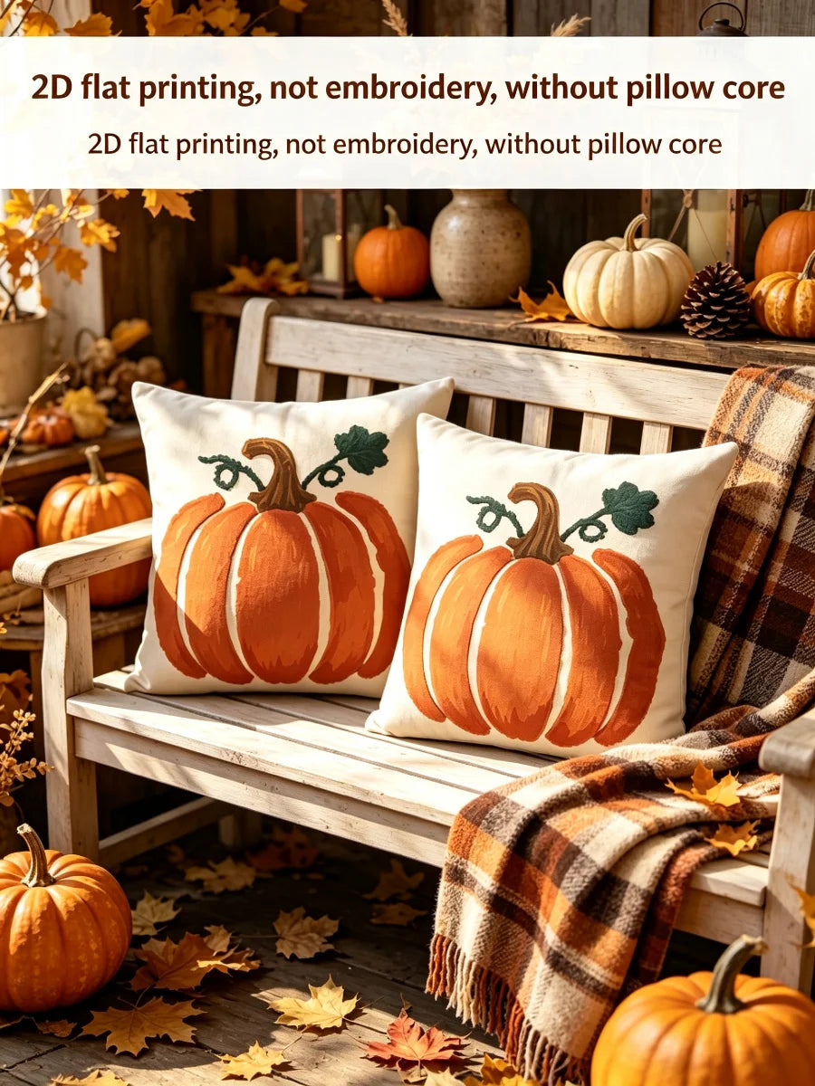 2PCS 3D Effect Pumpkin Embroidery Print Pillow Covers Fall Autumn Farmhouse Decorative Throw Pillow Sofa Couch Home Decor